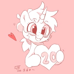 Size: 2000x2000 | Tagged: safe, artist:drtuo4, oc, oc only, oc:dr tuo, pony, unicorn, birthday, heart, high res, horn, smiling at you, solo, unicorn oc