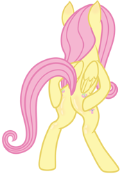 Size: 1367x1807 | Tagged: safe, alternate version, artist:fluttershyfann80085, fluttershy, pegasus, pony, g4, bipedal, blushing, butt, female, flutterbutt, mare, plot, show accurate, simple background, solo, transparent background