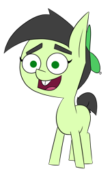 Size: 834x1273 | Tagged: safe, artist:happy harvey, oc, oc:filly anon, earth pony, pony, cursed image, female, filly, hat, perfectly balanced as all things should be, phone drawing, simple background, the fairly oddparents, timmy turner, transparent background