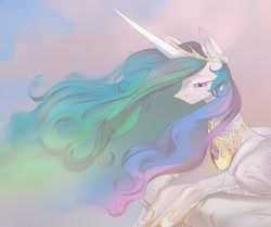 Size: 2560x2145 | Tagged: safe, artist:peacheb_o, princess celestia, alicorn, pony, g4, female, high res, jewelry, lying down, mare, peytral, prone, solo, tiara