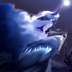 Size: 2160x2160 | Tagged: safe, artist:peacheb_o, princess luna, alicorn, pony, g4, ear piercing, ethereal mane, female, full moon, high res, mare, moon, peytral, piercing, solo