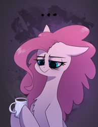 Size: 2480x3198 | Tagged: safe, artist:underpable, pinkie pie, earth pony, pony, g4, ..., bags under eyes, chest fluff, coffee, coffee mug, female, floppy ears, high res, mare, mug, solo, tired
