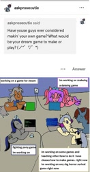 Size: 735x1391 | Tagged: safe, artist:ask-luciavampire, oc, pegasus, pony, unicorn, tumblr:ask-the-pony-gamers, ask, tumblr