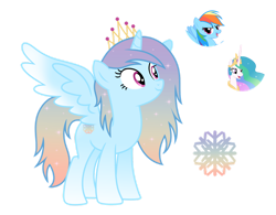 Size: 1280x996 | Tagged: safe, artist:tenderrain-art, princess celestia, rainbow dash, oc, alicorn, pony, g4, dashlestia, female, lesbian, magical lesbian spawn, mare, offspring, parent:princess celestia, parent:rainbow dash, parents:dashlestia, shipping