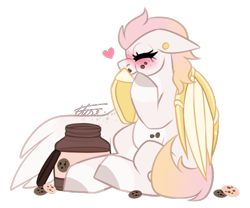 Size: 614x510 | Tagged: safe, artist:inspiredpixels, oc, oc only, oc:gold sunrise, pony, artificial wings, augmented, chibi, cookie, cookie jar, female, food, mare, mechanical wing, simple background, solo, transparent background, wings