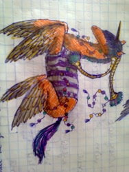 Size: 768x1024 | Tagged: safe, artist:intfighter, oc, oc only, original species, graph paper, horn, solo, traditional art, wings