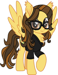 Size: 971x1236 | Tagged: safe, artist:lightningbolt, pegasus, pony, g4, .svg available, chest fluff, clothes, colored pupils, ear fluff, glasses, looking at you, male, movie accurate, ponified, raised hoof, shirt, simple background, solo, spread wings, stallion, standing, svg, t-shirt, the academy is..., transparent background, trap, vector, william beckett, wings