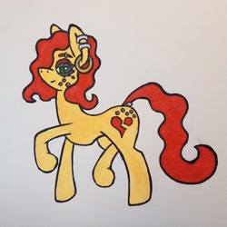 Size: 1024x1024 | Tagged: safe, artist:dice-warwick, oc, oc only, oc:broken heart, earth pony, pony, fallout equestria, bedroom eyes, butt freckles, dock, dock piercing, ear piercing, earring, eyebrow piercing, freckles, hair over one eye, jewelry, piercing, solo, traditional art, wavy mane