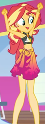 Size: 431x1173 | Tagged: safe, screencap, sunset shimmer, equestria girls, g4, i'm on a yacht, my little pony equestria girls: better together, armpits, arms in the air, belly button, bikini, bikini top, clothes, cropped, female, geode of empathy, geode of fauna, geode of shielding, geode of sugar bombs, geode of super speed, geode of super strength, geode of telekinesis, hands in the air, magical geodes, sarong, sleeveless, solo, swimsuit