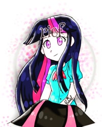 Size: 720x900 | Tagged: safe, artist:hanarielight16, twilight sparkle, human, g4, clothes, female, humanized, skirt, smiling, solo