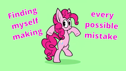Size: 1920x1080 | Tagged: safe, artist:tridashie, editor:kopaleo, pinkie pie, g4, distraction dance, don't dead open inside, lyrics, mistake, mistakes were made, song reference, text, yael naim