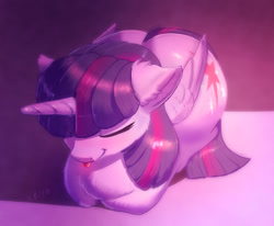 Size: 1237x1019 | Tagged: safe, artist:xbi, twilight sparkle, alicorn, pony, g4, :p, behaving like a cat, butt, chest fluff, cute, ear fluff, eyes closed, female, folded wings, horn, large butt, lying down, mare, mlem, ponyloaf, silly, solo, thick, tongue out, twiabetes, twilight cat, twilight sparkle (alicorn), wings