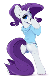 Size: 1968x3000 | Tagged: safe, edit, editor:xbi, rarity, pony, unicorn, g4, bipedal, butt, clothes, dock, female, high res, looking at you, looking back, looking back at you, mare, pajamas, plot, rearity, simple background, solo, white background