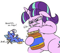 Size: 1026x899 | Tagged: safe, artist:jargon scott, edit, starlight glimmer, trixie, g4, female, food, hoof hold, mare, peanut butter, recolor