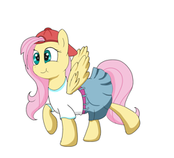 Size: 1980x1800 | Tagged: safe, artist:amateur-draw, fluttershy, pegasus, pony, g4, 90s grunge fluttershy, baseball cap, cap, clothes, female, hat, mare, simple background, skirt, solo, white background
