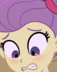 Size: 405x513 | Tagged: safe, artist:theminus, lily pad (g4), human, equestria girls, g4, blushing, bust, cropped, cropped porn, female, show accurate, solo