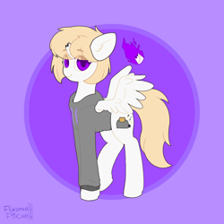 Size: 2048x2048 | Tagged: safe, artist:flixanoa, artist:marzival, oc, oc only, oc:katapotato, alicorn, pony, broken horn, clothes, high res, hoodie, horn, solo