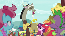 Size: 1920x1080 | Tagged: safe, screencap, big macintosh, cup cake, discord, spike, sugar belle, draconequus, dragon, earth pony, pony, unicorn, g4, the big mac question, angry, big macintosh is not amused, cup cake is not amused, female, male, mare, not happy, png, stallion, unamused, winged spike, wings