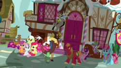 Size: 1920x1080 | Tagged: safe, screencap, apple bloom, big macintosh, cup cake, discord, granny smith, scootaloo, spike, sugar belle, sweetie belle, draconequus, dragon, earth pony, pegasus, pony, unicorn, g4, the big mac question, angry, apple monster, cutie mark crusaders, female, male, mare, sad, stallion