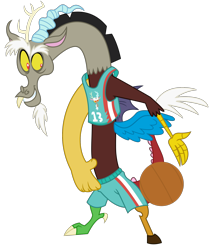 Size: 1500x1769 | Tagged: safe, artist:sketchmcreations, discord, draconequus, dungeons and discords, g4, basketball, clothes, commission, jersey, male, simple background, solo, sports, transparent background, vector