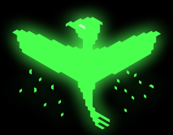 Size: 1229x960 | Tagged: safe, artist:nitobit, oc, oc only, oc:pyrelight, balefire phoenix, phoenix, fallout equestria, glowing, hexels, simple background, solo, spread wings, wings