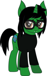 Size: 750x1211 | Tagged: safe, artist:lightningbolt, pony, unicorn, g4, .svg available, clothes, colored pupils, glasses, hair over one eye, horn, long sleeves, male, movie accurate, pierce the veil, piercing, ponified, shirt, simple background, snake bites, solo, stallion, standing, svg, tony perry, transparent background, vector