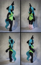 Size: 6672x10382 | Tagged: safe, artist:burgunzik, queen chrysalis, anthro, g4, absurd file size, absurd resolution, anthro plushie, arm hooves, clothes, fangs, irl, leg warmers, one-piece swimsuit, photo, plushie, solo, swimsuit