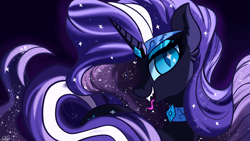 Size: 3840x2160 | Tagged: safe, artist:sadtrooper, idw, nightmare rarity, pony, unicorn, g4, colored pupils, ear fluff, female, high res, looking at you, mare, open mouth, profile, sharp teeth, solo, teeth, tongue out