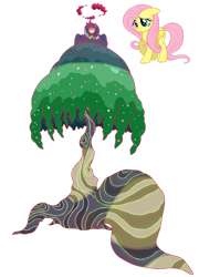Size: 1280x1778 | Tagged: safe, artist:bearmation, fluttershy, butterfly, pegasus, pony, g4, crossover, dynamax, female, flower, fluttertree, gigantamax, glowing eyes, macro, pokemon sword and shield, pokémon, simple background, solo, transparent background, tree, watermark