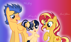 Size: 1255x751 | Tagged: safe, artist:wonnie-honey-bee, flash sentry, sunset shimmer, pony, unicorn, g4, family, female, male, offspring, parent:flash sentry, parent:sunset shimmer, parents:flashimmer, ship:flashimmer, shipping, straight