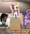 Size: 1890x2160 | Tagged: safe, artist:nocturnalfuzz, fluttershy, king sombra, twilight sparkle, pegasus, pony, unicorn, g4, box fort, clothes, context is for the weak, grin, looking at you, meme, queen umbra, rule 63, smiling, smiling at you, unicorn twilight