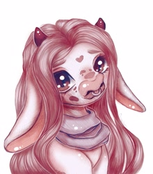 Size: 1905x2160 | Tagged: safe, artist:deathpatty, oc, oc only, cow, cow pony, pony, big ears, clothes, heart, horns, nose piercing, nose ring, piercing, ponified, scarf, simple background, sketch, solo, white background