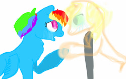 Size: 1280x800 | Tagged: safe, artist:pawstheartest, rainbow dash, pony, g4, 1000 hours in ms paint, crying, duo, open mouth, raised hoof, simple background, white background