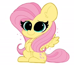 Size: 2048x1792 | Tagged: safe, artist:kittyrosie, fluttershy, pegasus, pony, g4, blushing, cute, ear fluff, female, heart, mare, shyabetes, simple background, sitting, solo, white background