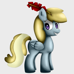 Size: 1026x1026 | Tagged: safe, artist:king-sombrero, chirpy hooves, pegasus, pony, g4, chirpabetes, cute, female, filly, foal, grin, happy, looking sideways, quill, simple background, smiling, solo, standing, white background