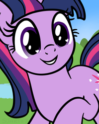Size: 1536x1928 | Tagged: safe, artist:sjart117, twilight sparkle, pony, unicorn, g4, alternate hairstyle, commission, cute, female, grass, heart eyes, mare, mountain, pond, sky, smiling, solo, twiabetes, unicorn twilight, wingding eyes, ych result