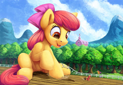 Size: 3000x2063 | Tagged: safe, alternate version, artist:tsitra360, apple bloom, applejack, big macintosh, scootaloo, sweetie belle, earth pony, pegasus, pony, unicorn, g4, adorabloom, apple, apple tree, brother and sister, butt, cute, cutie mark crusaders, female, fence, filly, giant earth pony, giant pony, high res, macro, male, open mouth, scenery, siblings, sisters, sitting, smiling, stallion, sweet apple acres, tree
