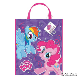 Size: 1500x1500 | Tagged: safe, pinkie pie, rainbow dash, g4, official, flying, gem, girly, heart, merchandise, my little pony logo, open mouth, raised hoof, smiling, stock vector, tote bag, unique