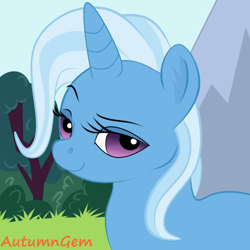 Size: 1000x1000 | Tagged: safe, artist:autumngem, trixie, pony, unicorn, g4, bust, female, lidded eyes, looking at you, mare, portrait, smug, solo