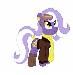 Size: 2420x2478 | Tagged: safe, artist:inkynotebook, oc, oc:aether naut, earth pony, pony, boots, clothes, earth pony oc, female, goggles, hat, high res, looking up, mare, scarf, shoes, smiling