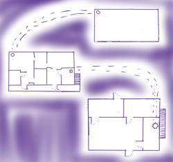 Size: 640x600 | Tagged: safe, artist:ficficponyfic, part of a set, cyoa:madness in mournthread, building plan, cyoa, door shadow, floor plan, hole, map, monochrome, no pony, story included