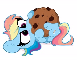 Size: 2048x1638 | Tagged: safe, artist:kittyrosie, rainbow dash, pegasus, pony, chocolate chip cookies, cookie, cute, dashabetes, female, food, nom, simple background, solo, thick eyelashes, weapons-grade cute, white background