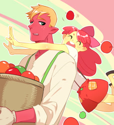 Size: 945x1037 | Tagged: safe, artist:麻尾, apple bloom, big macintosh, human, g4, clothes, humanized, pony coloring