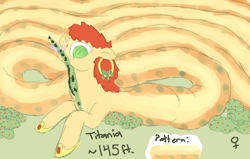 Size: 1116x708 | Tagged: safe, artist:archego-art, oc, oc only, oc:titania, cragadile, crocodile, lamia, original species, bush, clothes, ear piercing, earring, eating, fangs, forked tongue, jewelry, macro, piercing, slippers, slit pupils, text