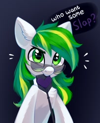 Size: 732x900 | Tagged: safe, artist:taneysha, oc, oc only, oc:white night, pony, bust, looking at you, portrait, riding crop, solo, text