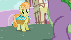 Size: 1280x720 | Tagged: safe, screencap, junebug, spike, dragon, earth pony, pony, g4, secret of my excess, female, mare