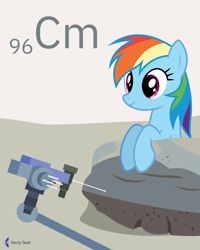 Size: 4000x5000 | Tagged: safe, artist:parclytaxel, rainbow dash, pegasus, pony, series:joycall6's periodic table, g4, .svg available, absurd resolution, alpha particle x-ray spectrometer, chemistry, curiosity, curium, female, mare, mars, mars rover, perching, periodic table, pun, rock, rocknest 3, smiling, solo, vector