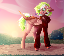 Size: 2016x1770 | Tagged: safe, artist:keltonia, oc, oc only, pegasus, pony, clothes, flower, hoodie, mouth hold, solo