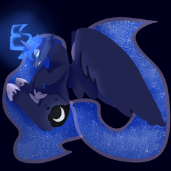 Size: 1100x1100 | Tagged: safe, artist:pawstheartest, princess luna, alicorn, pony, g4, crying, ethereal mane, female, glowing horn, hoof shoes, horn, mare, solo, starry mane