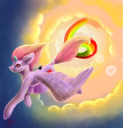 Size: 2076x2160 | Tagged: safe, artist:ellis_sunset, oc, oc only, alicorn, pony, alicorn oc, cloud, flying, high res, horn, jewelry, necklace, rainbow trail, solo, wings